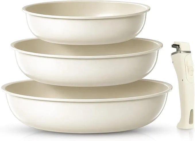 FOHERE Juego de 3 Sartenes Antiadherentes con Mango Extraíble (20/24/28 cm)