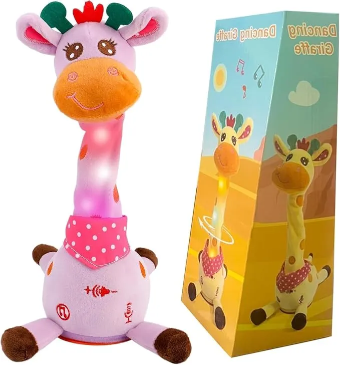 Peluche Jirafa Bailarina Morada que Repite Voz y Baila - Juguete Interactivo para Niños