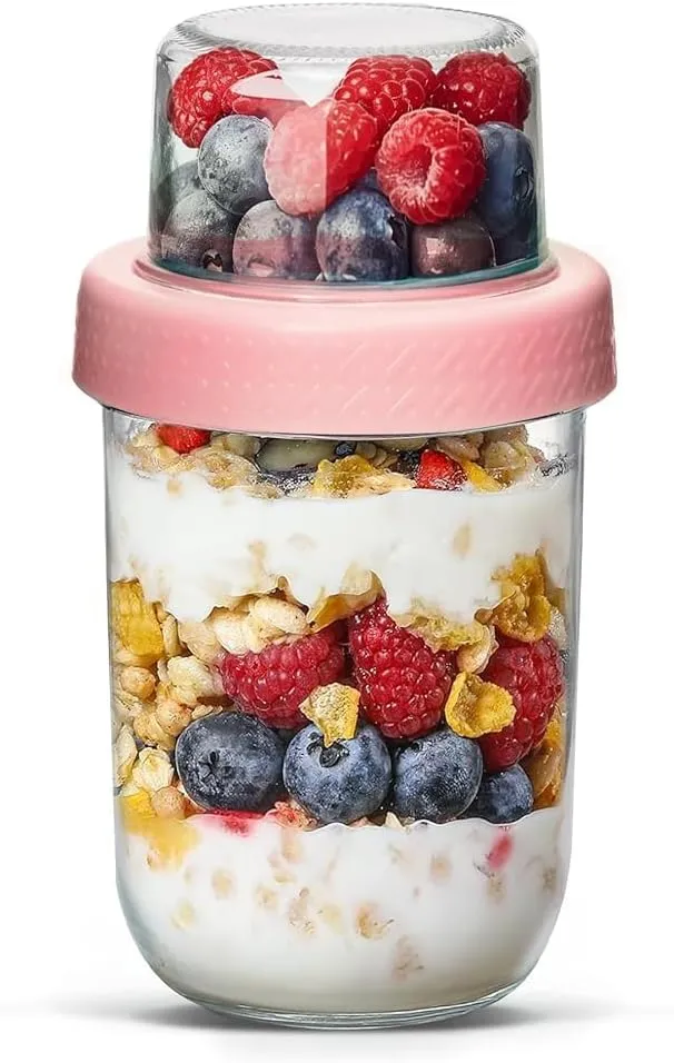 ComSaf Vaso para Yogur y Cereales 480ml con Compartimento 120ml