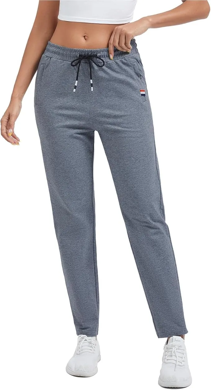 Pantalones Deportivos Mujer Algodón Transpirables con Bolsillos Cremallera