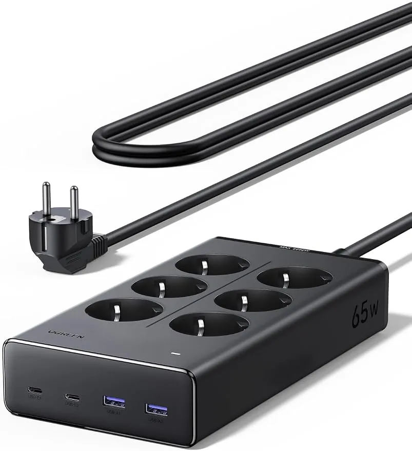 UGREEN Regleta 10 en 1 con PD 65W USB C, 6 Tomas AC, 2 USB-C y 2 USB-A, Extensión 1.6M