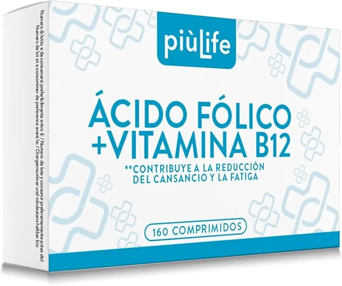 Ácido Fólico 400µg con Vitamina B12 PiùLife - Pack 160 Comprimidos