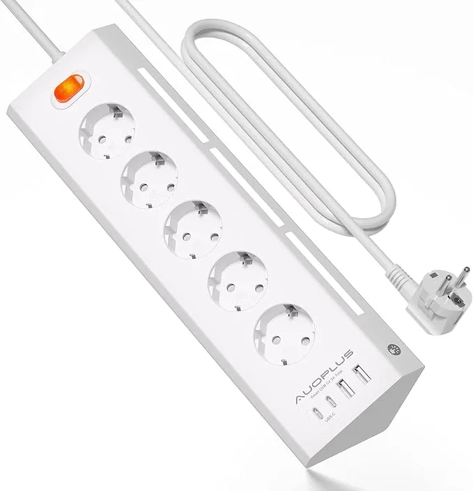 Regleta Múltiple con 5 Enchufes y 4 Puertos USB para Carga Simultánea