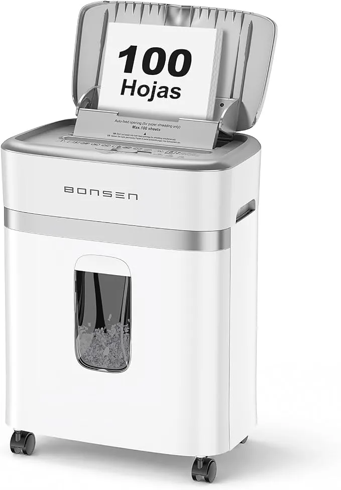 BONSEN S9201 Destructora de Papel 100 Hojas Microcorte, Auto-Feed