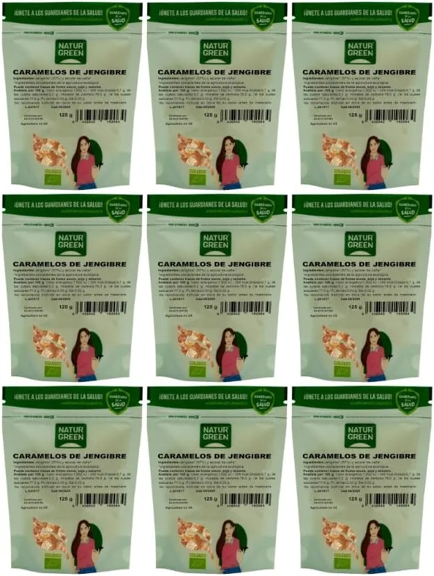 NaturGreen Caramelos de Jengibre Bio, Pack 9 x 125 g