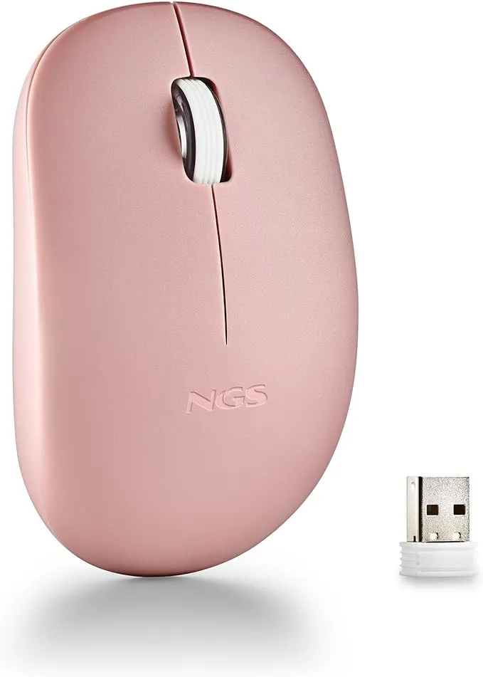 NGS Fog Pro Pink - Ratón Inalámbrico Óptico Silencioso 1000 dpi, Rosa