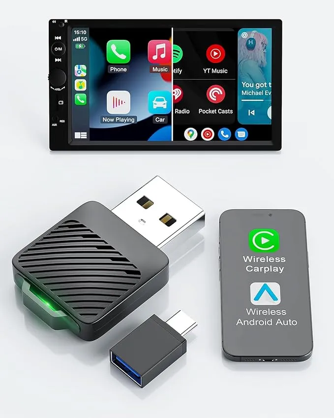 Adaptador Mini USB 2 en 1 Wireless para CarPlay y Android Auto