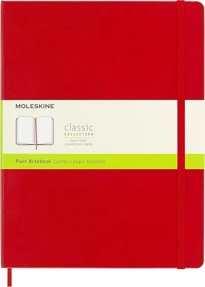 Moleskine Classic Notebook, Cuaderno con Páginas Blancas, Tapa Dura y Cierre Elástico, Tamaño XL 19 x 25 cm, Color Rojo Escarlata, 192 páginas