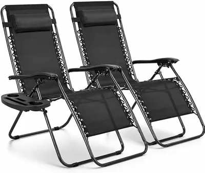 Pack 2 Tumbonas Plegables Reclinables con Portavasos y Reposacabezas