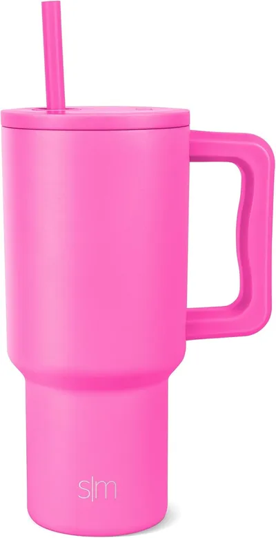 Simple Modern Vaso Térmico con Pajita y Asa| Taza Termica Café para Llevar | Botella de Agua Acero Inoxidable Aislado para café helado | Trek | 890ml | Raspberry Vibes