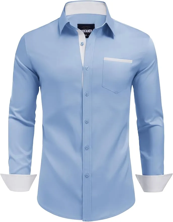 Camisa Elástica de Hombre Coofandy Manga Larga - Estilo Casual Elegante