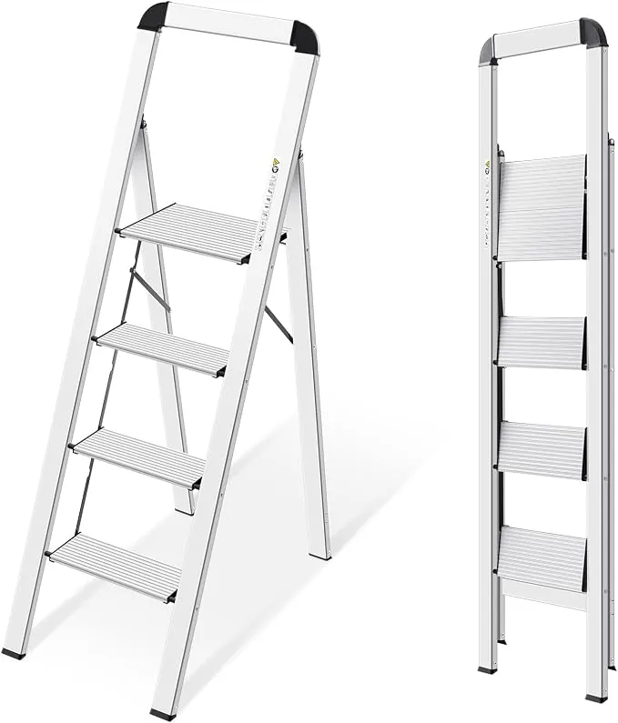 KINGRACK Escalera de Tijera Plegable de Aluminio 4 Peldaños