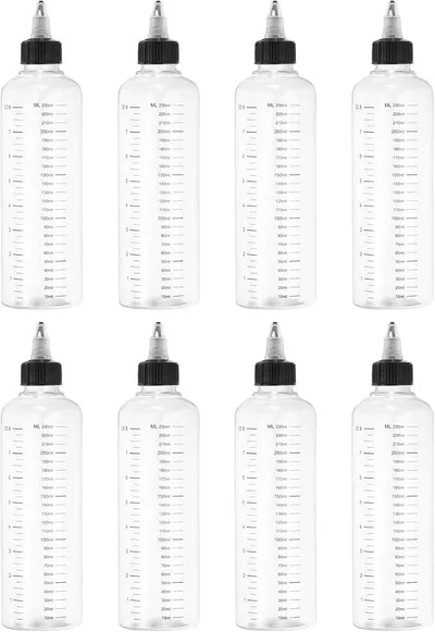 PATIKIL Botellas de plástico exprimibles de 230 ml/8 oz con tapa de rosca negra