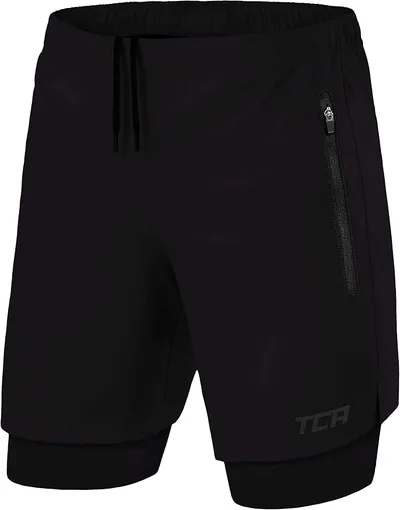 TCA Pantalón Corto Hombre Deporte 2 en 1 con Mallas y Bolsillos con Cremallera