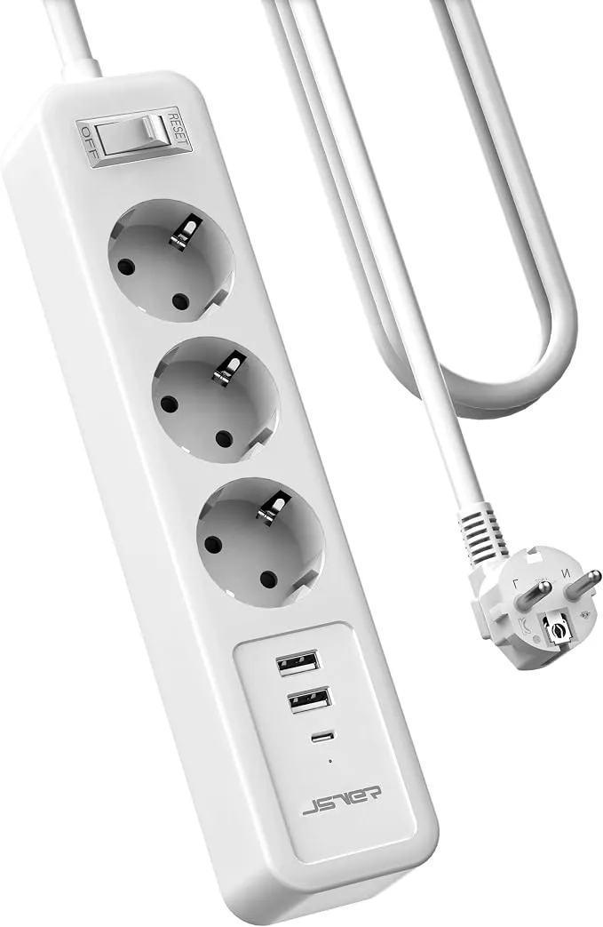 JSVER Regleta Enchufe 3M con 3 puertos USB