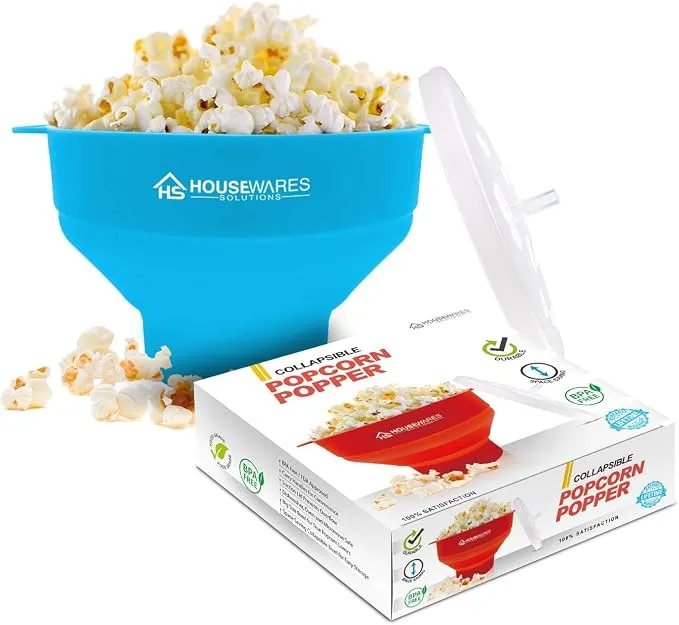 Cuenco Plegable de Silicona para Palomitas de Microondas con Tapa y Asas (Aqua)