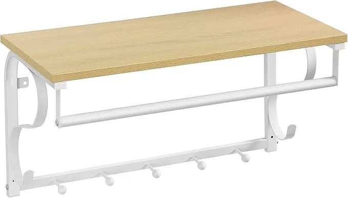VASAGLE Perchero de Pared Industrial con Estante y 5 Ganchos