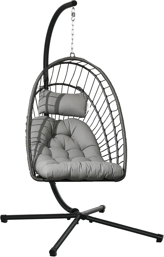 Silla Colgante Plegable de Ratán Outsunny con Cojín para Terraza o Jardín