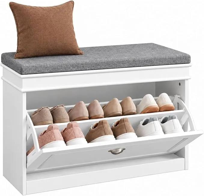 SoBuy Banco Zapatero con Asiento, Estrecho 75x51x24cm Blanco