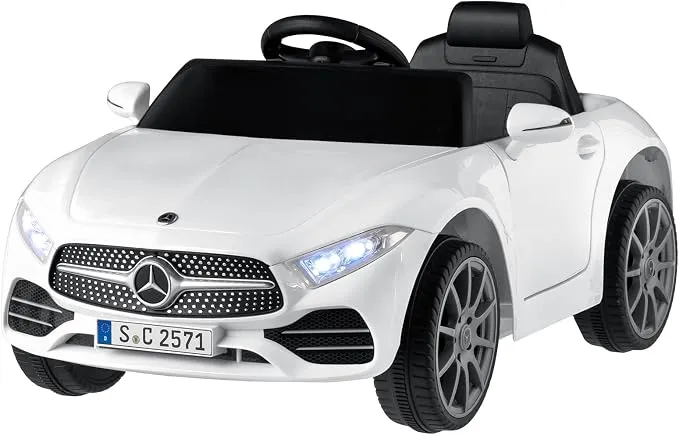 LALAHO Coche Eléctrico Mercedes para Niños 12V con Mando, Cuero y LED
