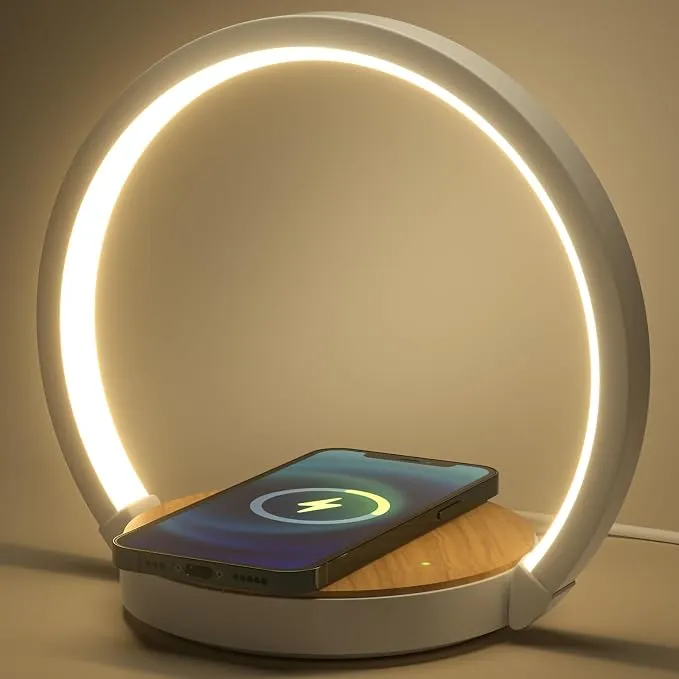 Lámpara de Mesita de Noche Táctil VOSFEEL con Cargador Inalámbrico y Luz LED Regulable