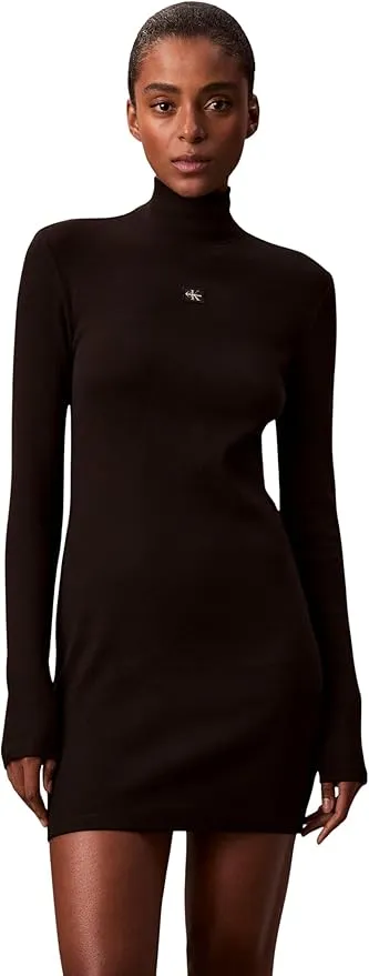 Vestido Calvin Klein LS Woven Label 2x2 Rib Mini Mujer Talla L