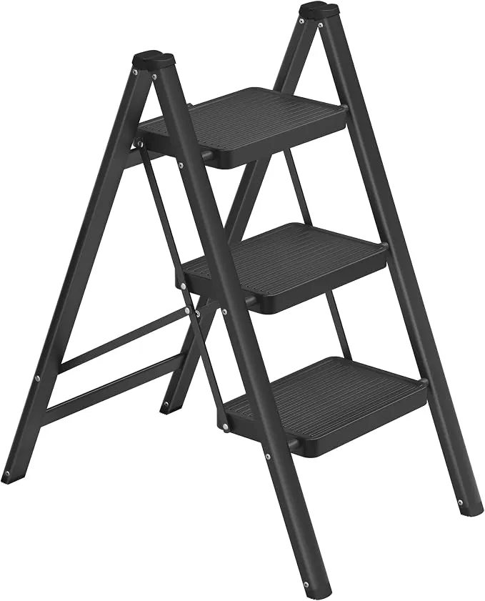 Escalera Plegable SONGMICS de 3 Peldaños, Resistente y Ligera