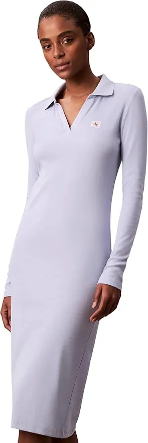 Vestido Tipo Polo Mujer Woven Label Midi de Punto Acanalado Calvin Klein