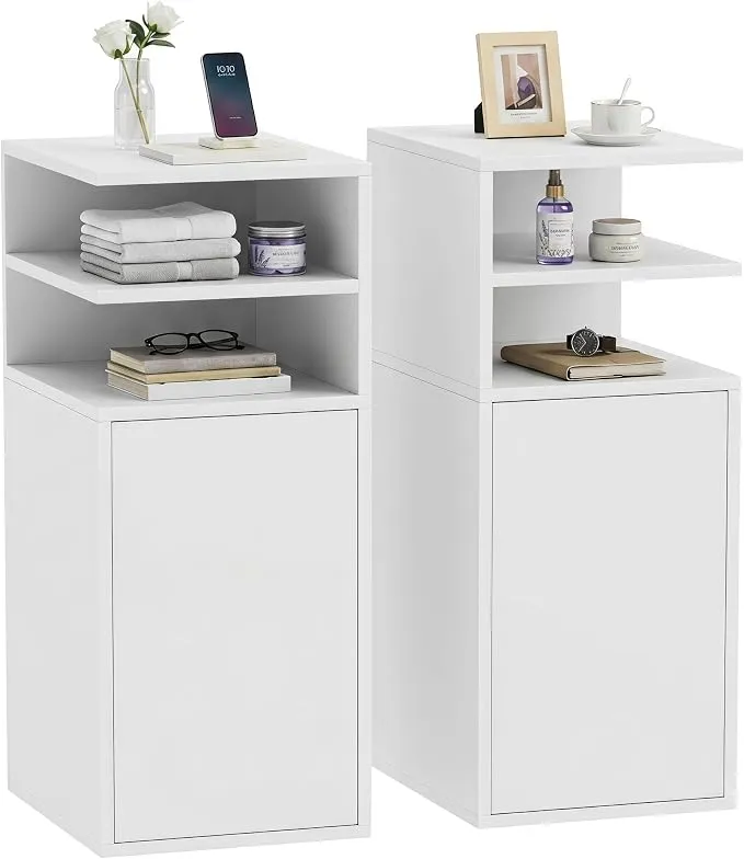 Pack 2 Mesitas de Noche Estrechas HOMCOM con Estante Ajustable