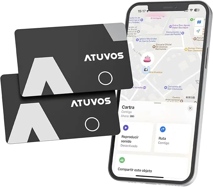 ATUVOS Air Tag Card Tracker 1.6mm 2 Pack Negro