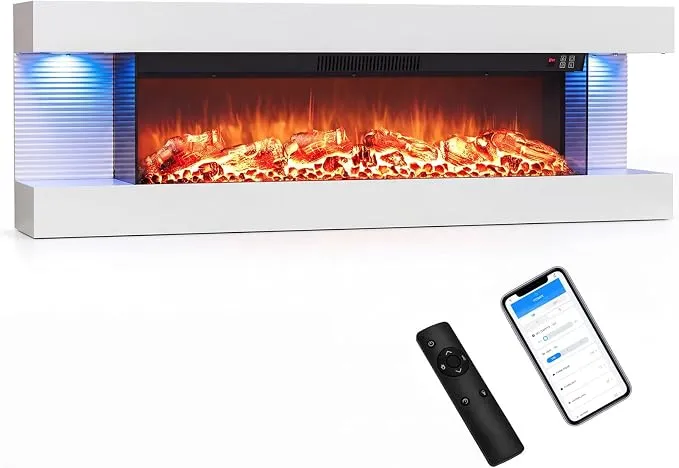 Chimenea Eléctrica de Pared COSTWAY con Control Remoto y Luces LED