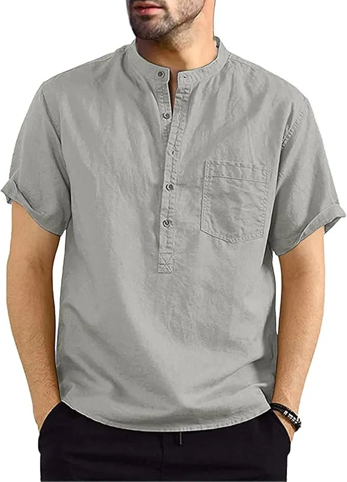 Camisa Henley de Lino y Algodón para Hombre Voqeen - Frescura y Estilo Veraniego