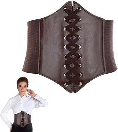 lokxmve Cinturones Ancho para Mujer Marron Corset de Cuero Elástica Corsé con Cordones Cinturon Corset Pirata Mujer Cinturón Retro Cinch para Halloween Vestido Fiestas Medieval Cosplay