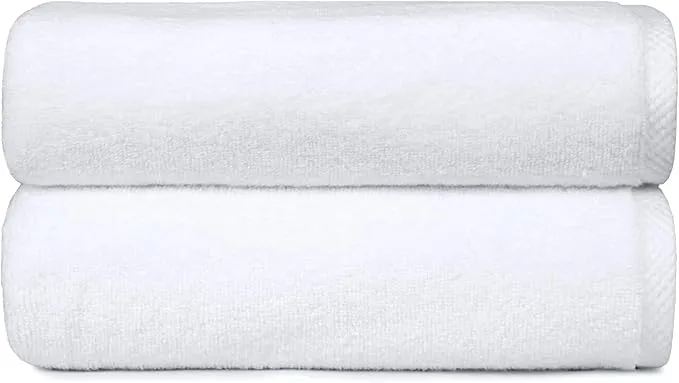 Amazon Basics Juego de 2 Toallas de Baño 100% Algodón (70x140 cm, Blanco)