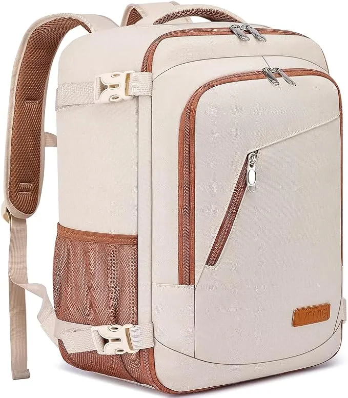 WENIG Mochila de Viaje Cabina 40x20x25cm - Ideal para Avión y Portátil (Beige-marrón)