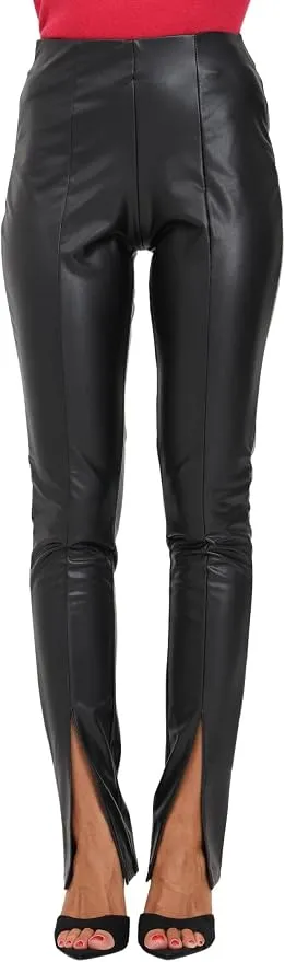 Leggings Negros de Efecto Piel con Abertura Lateral para Mujer