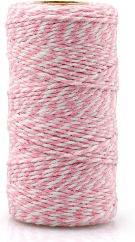 Cuerda Navideña de Algodón Rosa y Blanca, 100m