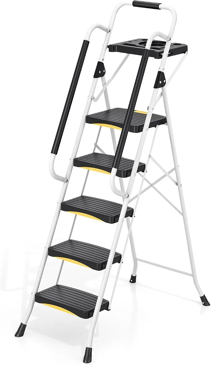 Urackify Escalera Plegable 5 Peldaños con Bandeja - Carga Máxima 150kg