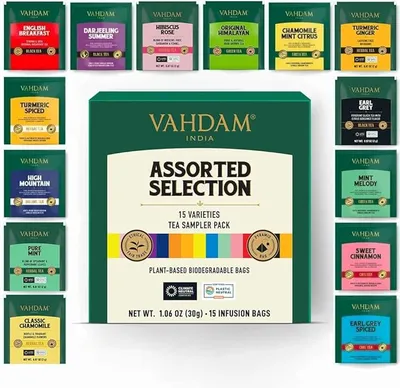 VAHDAM, Caja De Té Surtido (15 Sabores, 15 Bolsas)