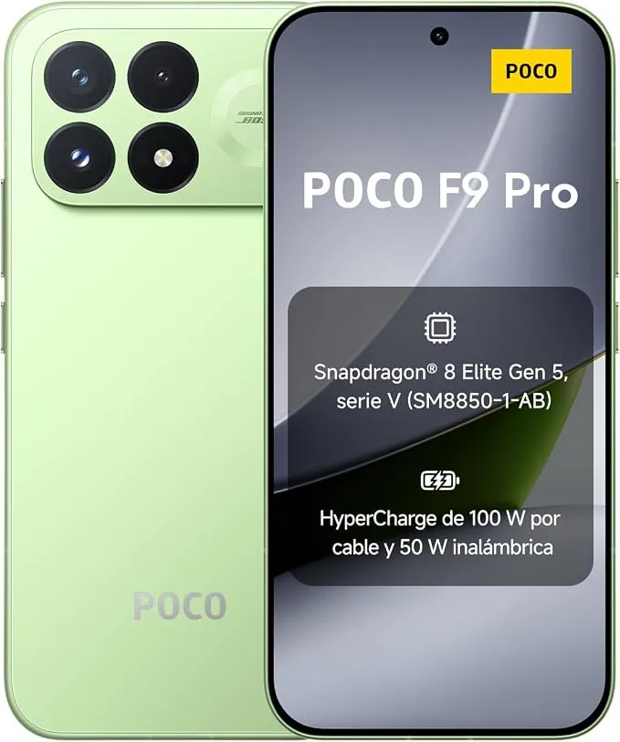 POCO F9 Pro Smartphone 12+256GB Verde, Batería 6330mAh, Carga 100W, Snapdragon 8 Elite Gen 5, Cámara 200MP