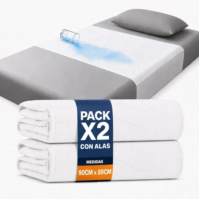 Pack de Empapadores Cama Adultos Lavables con Alas - Protección Impermeable y Absorbente