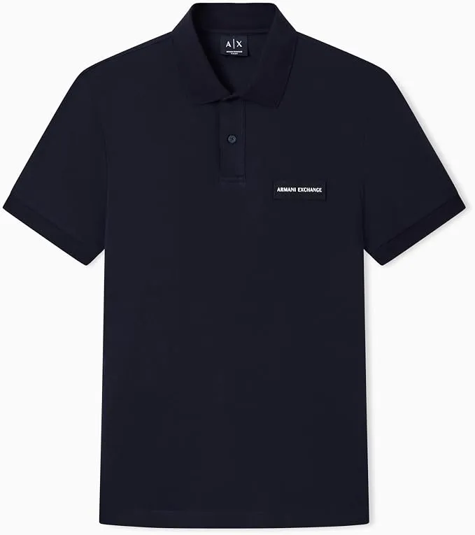 Armani Exchange Polo Hombre Logo Bordado Monocromo Azul