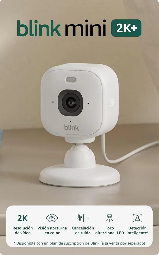 Pack 2 Cámaras de Seguridad Blink Mini 2K+ Wi-Fi para el Hogar con Visión Nocturna a Color