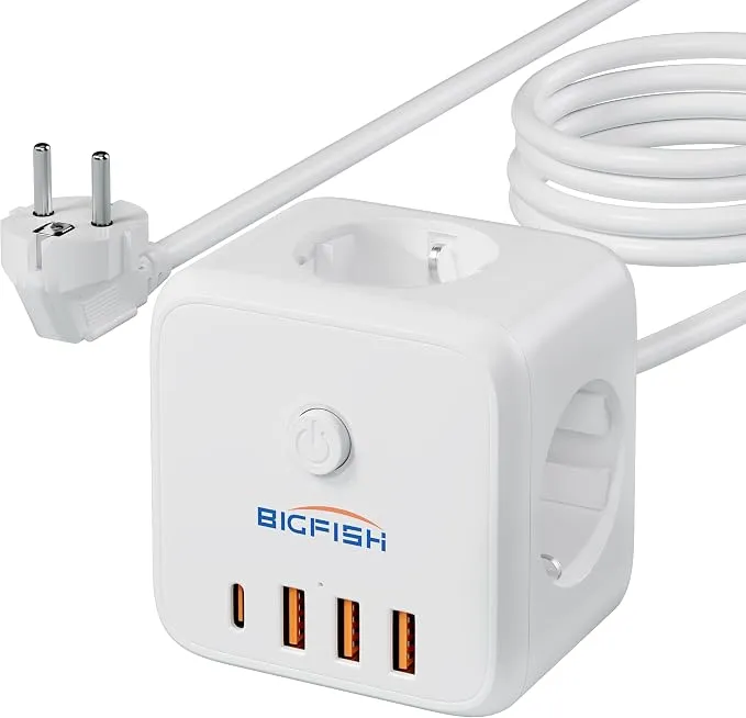 Regleta Múltiple Bigfish 3 Tomas AC + 4 USB con Protección Sobretensión