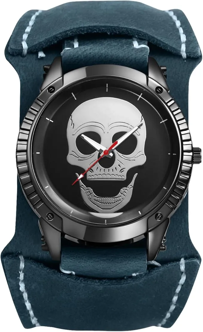 OIDEA Reloj Steampunk Cuero Hombre Calaveras Esfera Grande