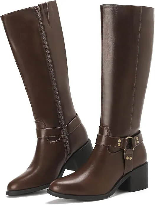 Botas Putu Mujer Caña Ancha Plataforma Tacón Bloque Cremallera Marrón