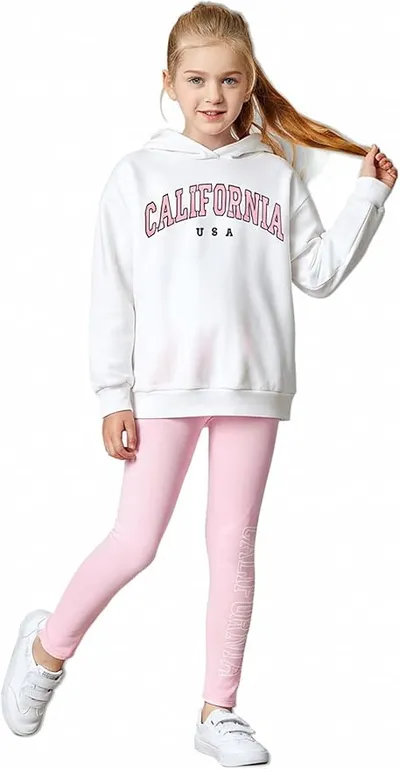 PATPAT Chándal para niñas | Chándal infantil con capucha + pantalones para niña | ropa deportiva para niños conjuntos de ropa para niñas, leggings para niñas de 5 a 14 años, 110-164 cm