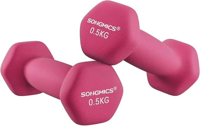 SONGMICS Juego de 2 Mancuernas Hexagonales de 0.5 kg con Vinilo para Fitness y Ejercicio en Casa