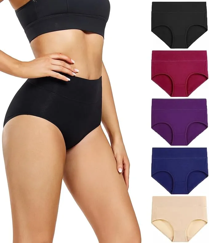 Pack 5 Braguitas Culotte Algodón Mujer Cintura Alta Cómodas wirarpa Talla M