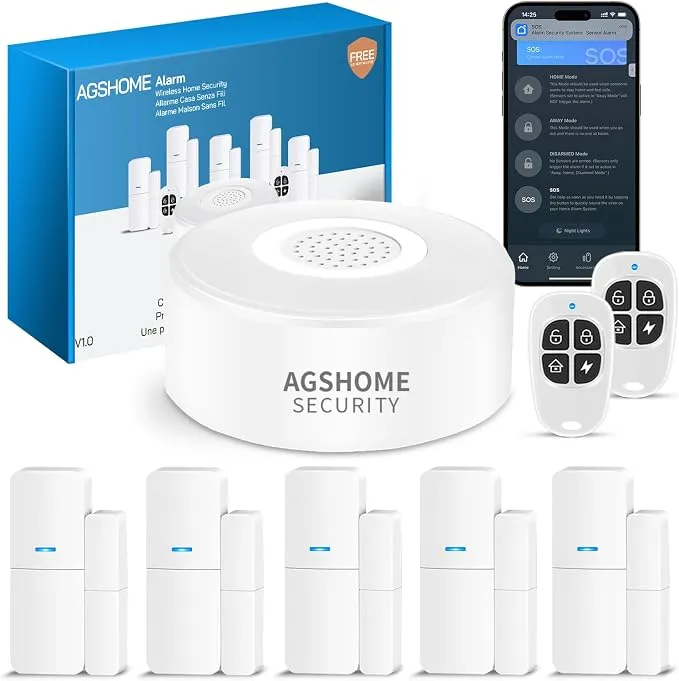 AGSHOME Kit de Alarma para Casa con 8 Piezas y 120dB, Control Móvil y Alexa